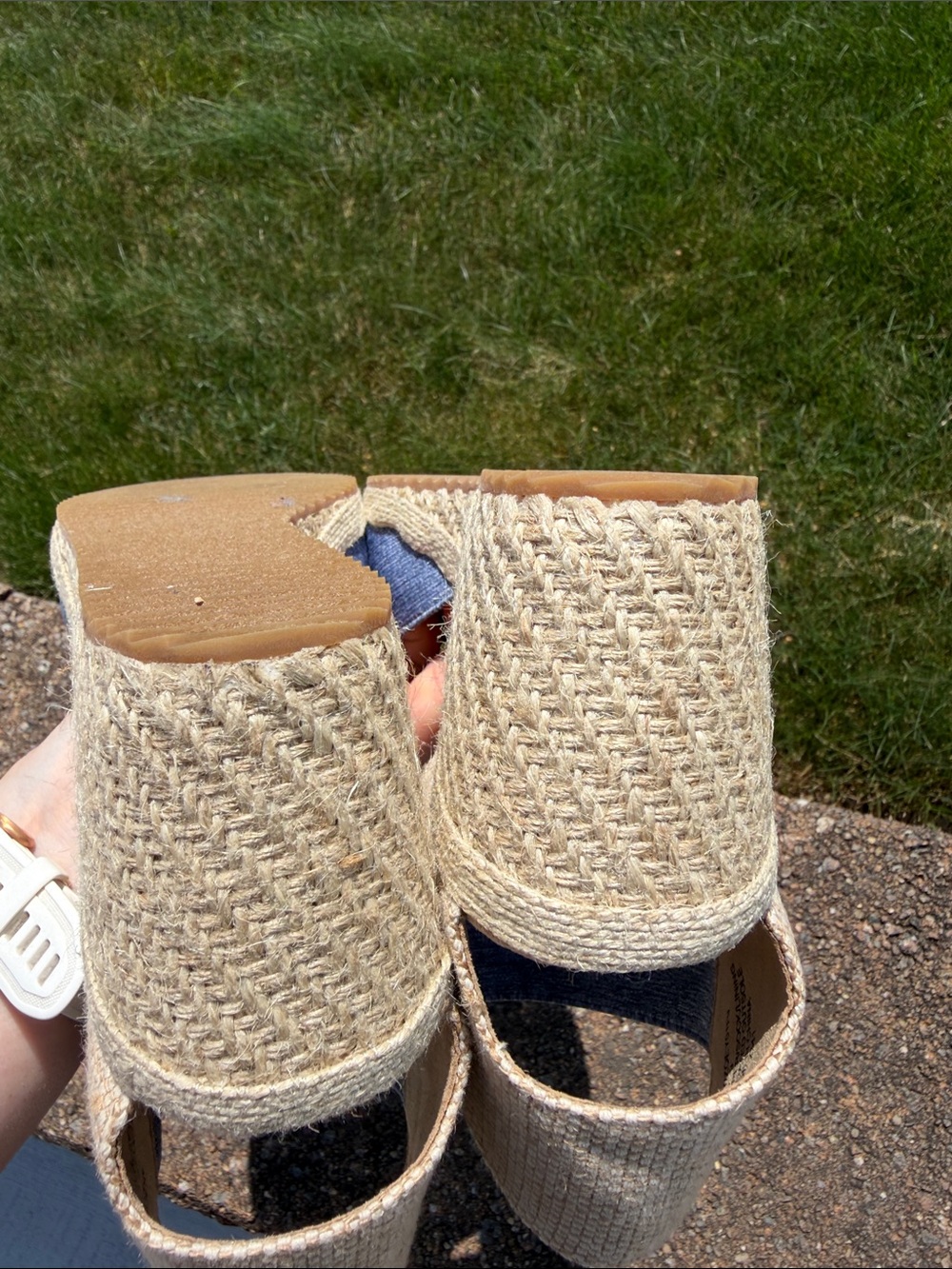 Anne Klein Blue Denim-Look Espadrille Wedge Sandals - Picture 6 of 6